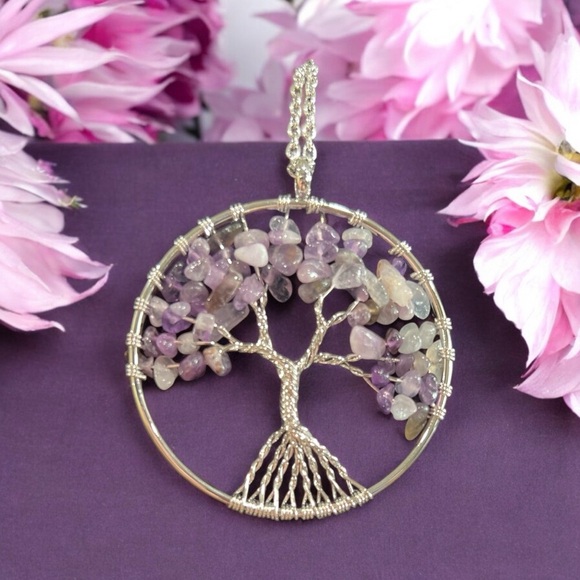 Natural Stone Super 7 Healer Crystal Large Tree of Life Pendant Necklace - Picture 2 of 4